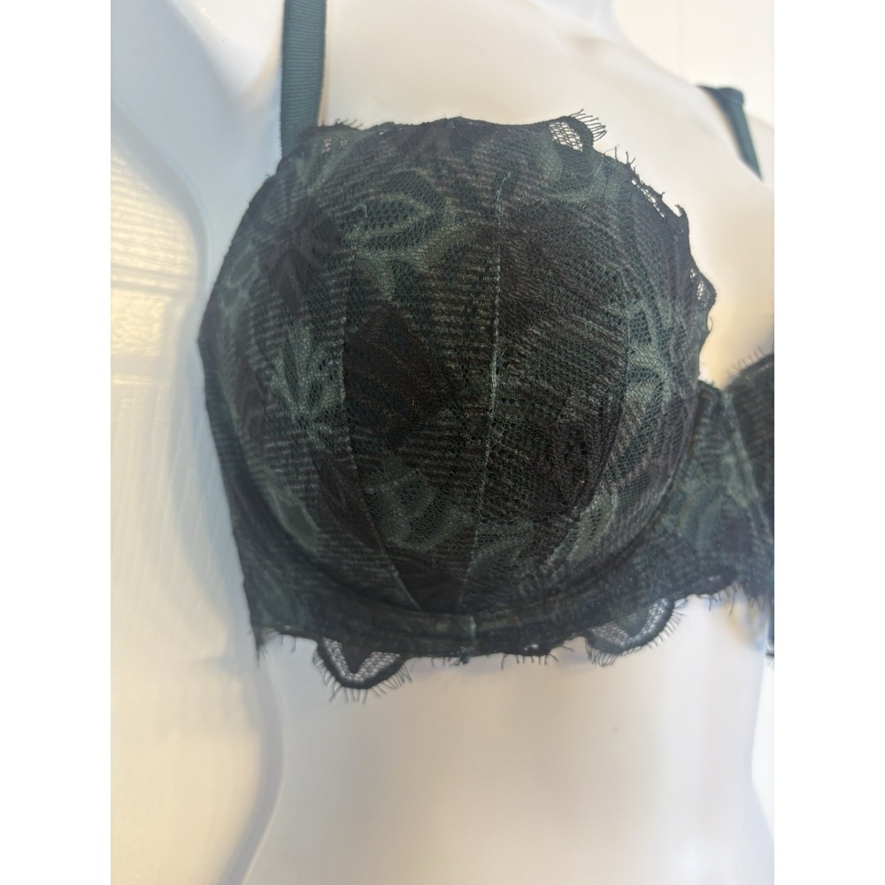 Victoria's Secret PINK Date Pushup Bra Size 34DD‎ Green Plaid Floral Lace - Picture 2 of 10